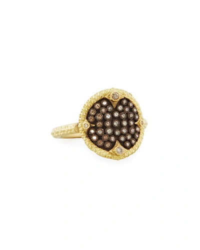 Armenta Blackened Sterling Silver & 18k Yellow Gold Old World Pave Champagne Diamond Disc Ring In White/multi