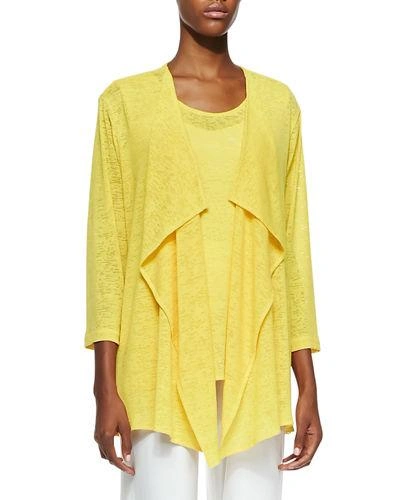 Caroline Rose Plus Size Gauze Knit Draped Jacket In Yellow