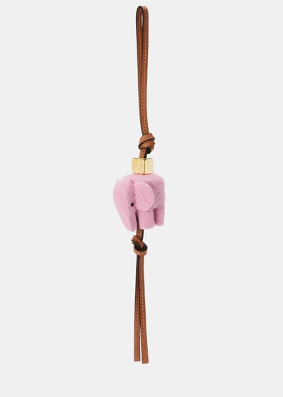 Loewe Elephant Felt And Leather Charm In Pink