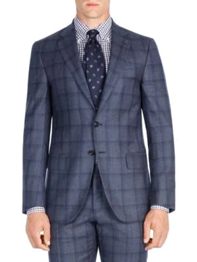 Isaia Shadow Plaid Super 130s Wool Two-piece Suit In Navy