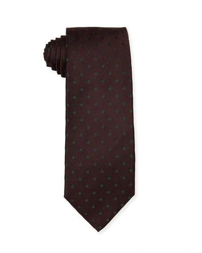 Isaia Woven Dot Silk Tie In Brown