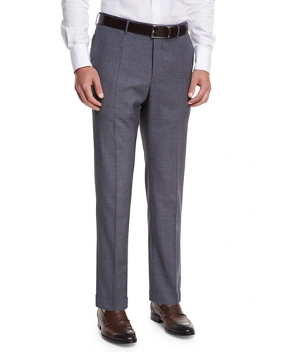 Incotex Micro-check Wool Straight-leg Trousers In Gray