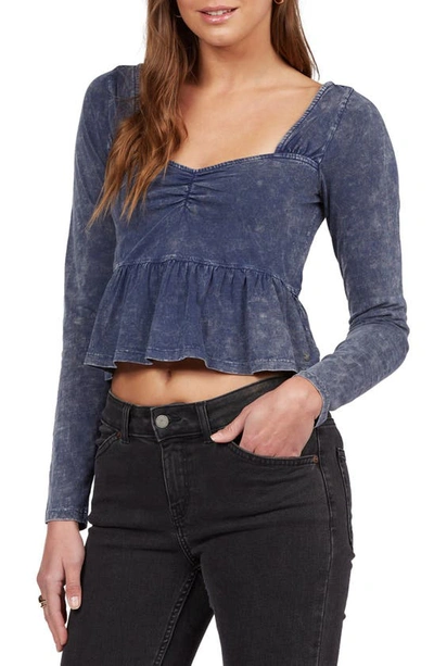 Roxy Dancing Days Crop Cotton Knit Peplum Top In Mood Indigo