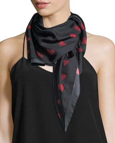 Lisa King Paper Heart Square Silk Twill Scarf, Black/red