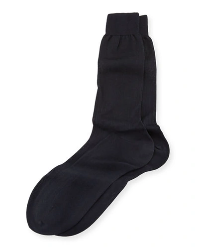 Bresciani Silk-cotton Mid-calf Socks In Navy