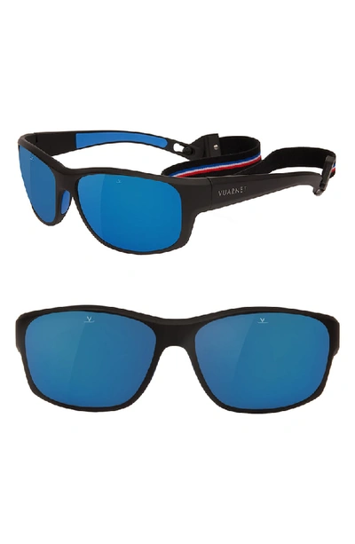 Vuarnet Cup Large Rectangular Active Polarized Sunglasses, Black/gray-blue In Matt Black / Light Blue