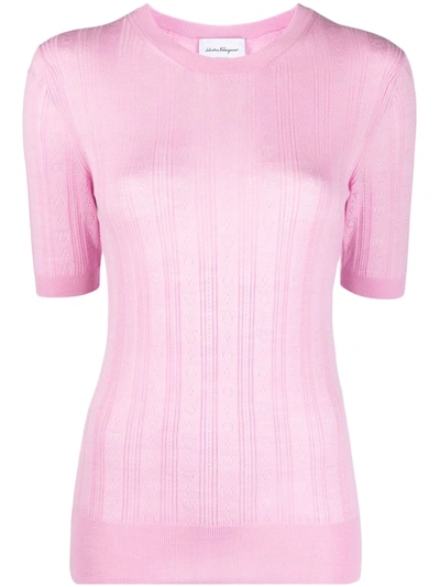 Ferragamo Gancini-pattern Short-sleeve Knitted Top In Pink