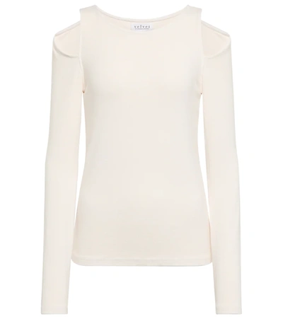 Velvet Emma Long-sleeve Cutout-shoulder Top In Crema