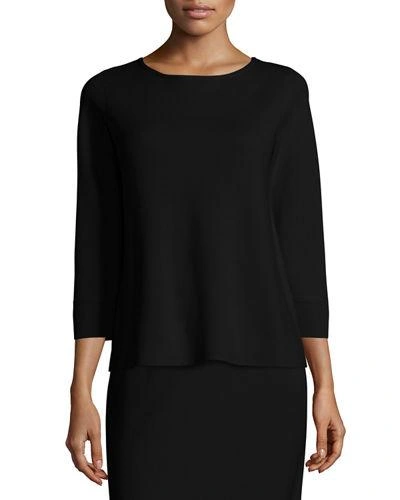 Eileen Fisher 3/4-sleeve Silk/cotton Interlock Box Top, Plus Size In Black