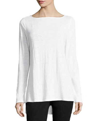 Eileen Fisher Bateau-neck Organic Linen Jersey Top, Plus Size