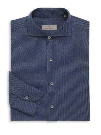 Canali Houndstooth Cotton Dress Shirt In Blue