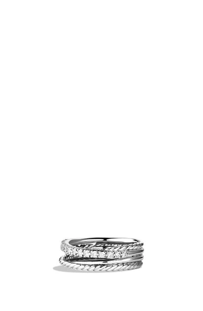 David Yurman Crossover Ring With Diamonds In Silver