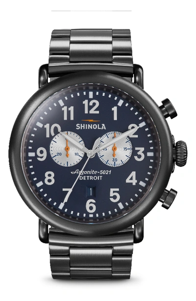 Shinola Men's 47mm Runwell Chronograph Watch, Navy In Gunmetal/ Navy/ Gunmetal
