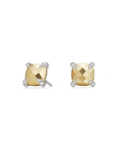 David Yurman Ch&acirc;telaine 18k Faceted Gold Dome Stud Earrings With Diamonds