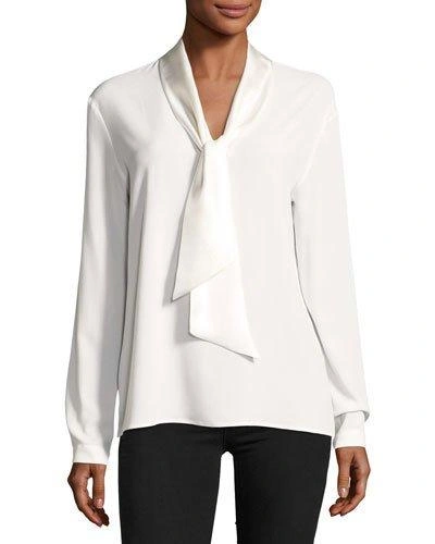 Antonelli Long-sleeve Tie-neck Silk-blend Tunic In White