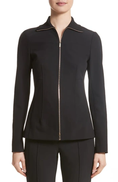 Lafayette 148 Turtleneck Zip-front Stretch-knit Jacket, Plus Size In Black