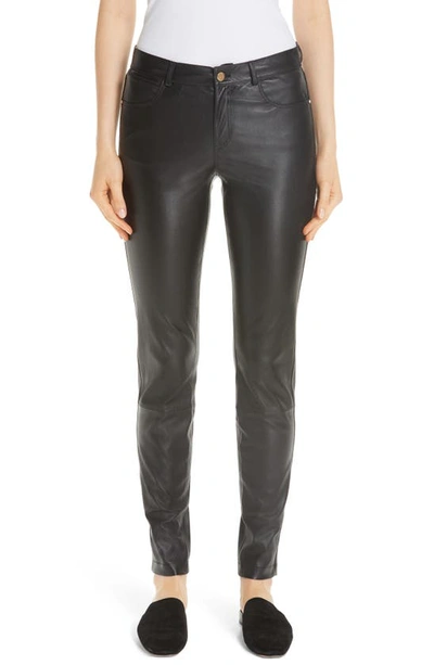 Lafayette 148 Plus Size Mercer Mid-rise Leather Skinny Jeans In Black
