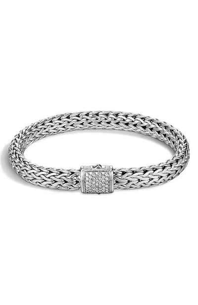 John Hardy Classic Chain Sterling Silver Medium Bracelet With Diamond Pave In White/silver