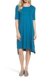 Eileen Fisher Half-sleeve Lightweight Jersey Asymmetric Dress, Petite In Nile