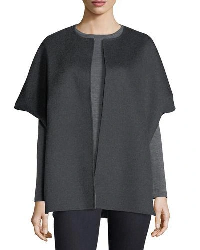 Neiman Marcus Luxury Double-faced Cashmere Cocoon Coat In Charcoal/taupe