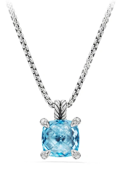 David Yurman Châtelaine Pendant Necklace With Semiprecious Stone & Diamonds In Blue Topaz