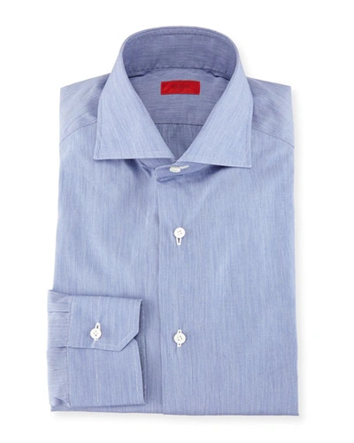 Isaia Slim-fit Basic Solid Cotton Dress Shirt In Medium Blue