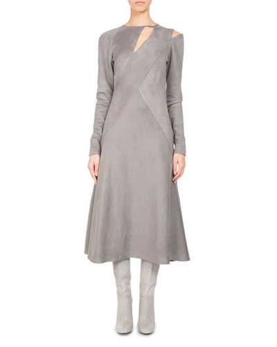Pascal Millet Faux-suede Cutout Midi Dress In Gray