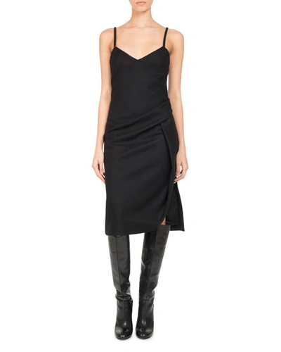 Pascal Millet Wool-cashmere Ruched Slip Dress, Black
