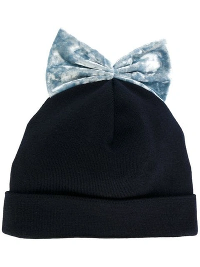 Federica Moretti Bow Embroidered Beanie Hat In Blue