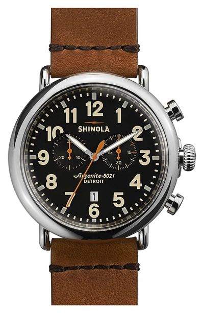 Shinola Men's 47mm Runwell Chronograph Men's Watch, Black/tan In Brown/ Black