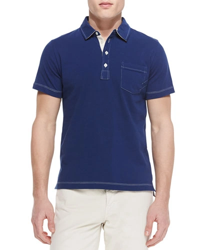 Billy Reid Contrast-topstitching Polo Shirt In Navy