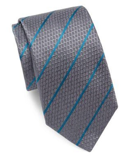 Hugo Boss Striped Silk Tie In Medium Grey