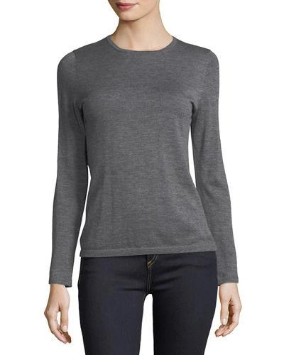 Neiman Marcus Modern Superfine Cashmere Crewneck Sweater In Heather Grey