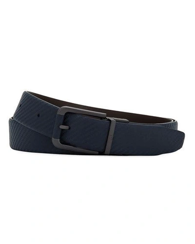 Alfred Dunhill Reversible Chassis Leather Belt In Brown/blue