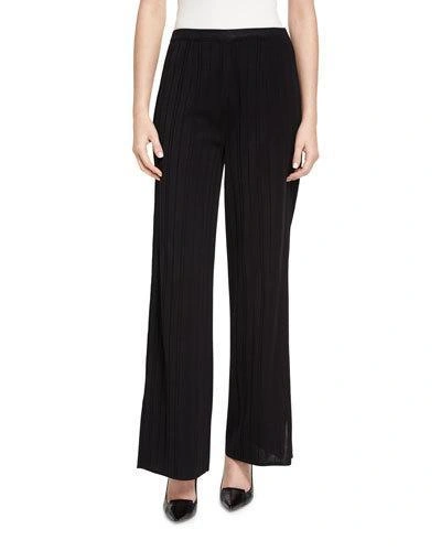 Misook Collection Vertical Lines Wide-leg Pants In Black