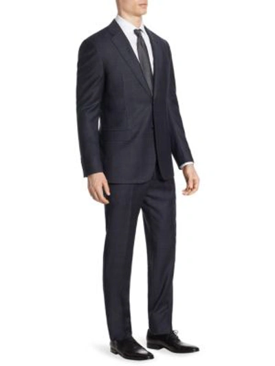 Armani Collezioni M-line Double-breasted Super 150s Wool Two-piece Suit, Charcoal In Navy