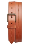 Shinola Metallic Buckle Leather Belt In Bourbon