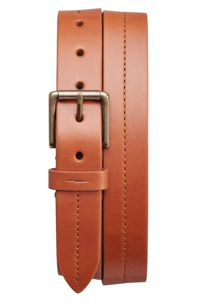 Shinola Metallic Buckle Leather Belt In Bourbon