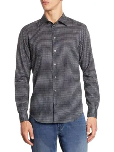 Armani Collezioni Patterned Cotton Button-down Shirt In Black White