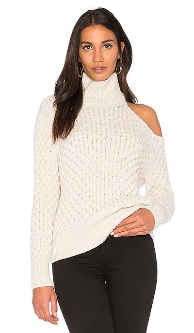 Nude Turtle Neck Cut Out Shoulder Sweater In Cream