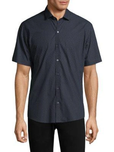 Zachary Prell Tennant Dotted Cotton Button-down Shirt In Navy