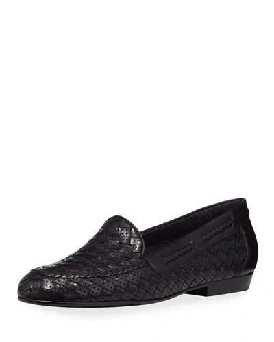Sesto Meucci Nellie Woven Perforated Leather Loafer In Black