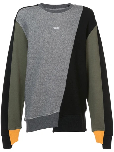 Mostly Heard Rarely Seen Mixed-media Asymmetric Crewneck Sweatshirt In Grey
