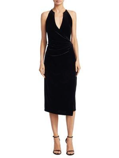 Elie Tahari Belecia Sleeveless Faux-wrap Velvet Dress, Black