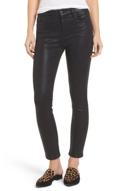 Jen7 Riche Touch Coated Ankle Skinny Jeans In Black