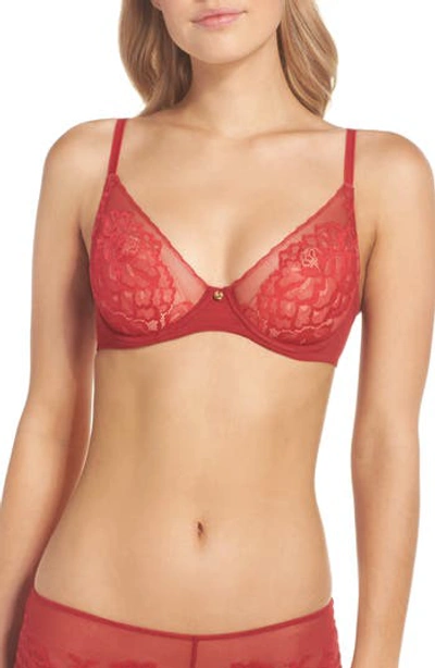 Natori Flora Contour Underwire Bra In Burnt Red/ Dawn