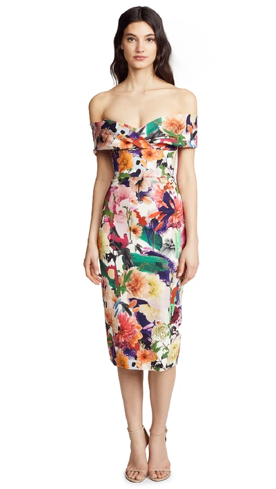 Cushnie Et Ochs Alba Off-the-shoulder Floral-print Stretch-cady Dress