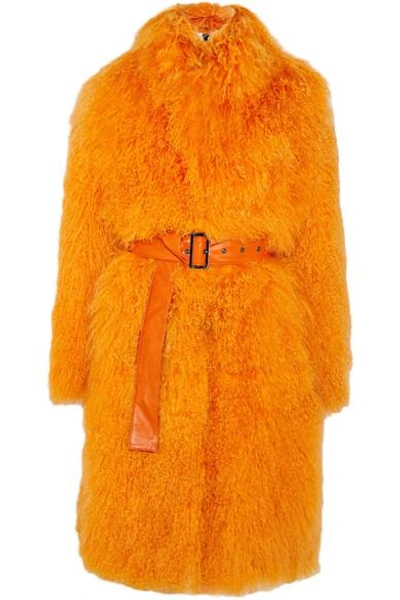 Saks Potts Rosti Belted Shearling Coat In Bright Orange