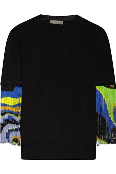 Emilio Pucci Wool Sweater With Fringes In Nero