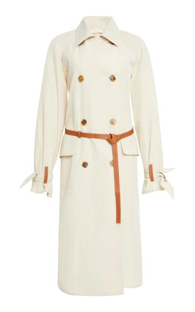 Tory Burch Mariella Belted Leather-trimmed Poplin Trench Coat In Pale Stone